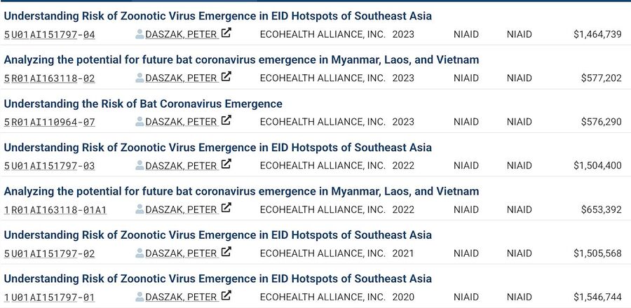 Click to enlarge grants peter daszak eco health bat virus covid