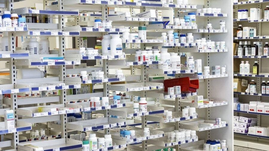 drug store shelf shelves prescription medication
