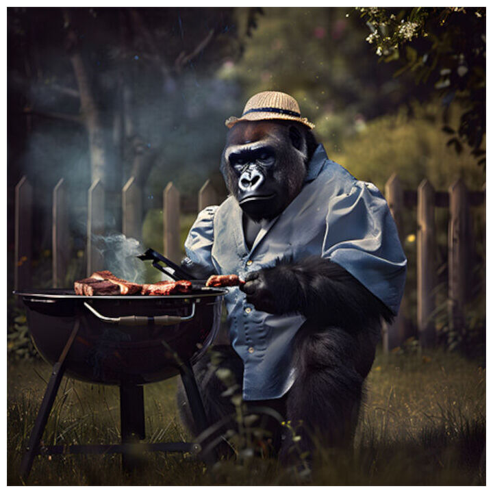 Click to enlarge Gorilla Grilling Meat