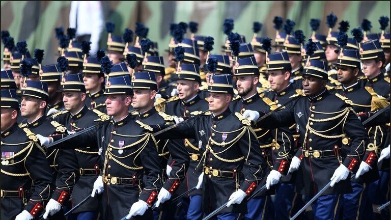 Gendarmes parade on July 14, 2018 in Paris.