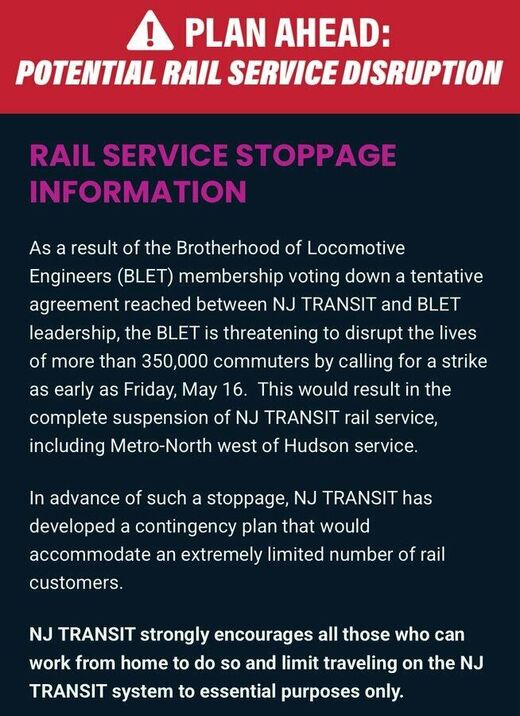 Click to enlarge new jersey train strike announcement