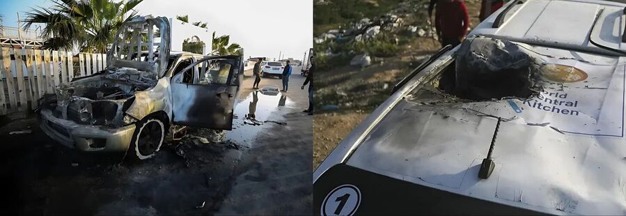 Click to enlarge Israeli drone strike on aid convoy