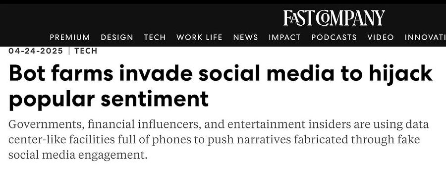 Click to enlarge fast company bot farm article headline