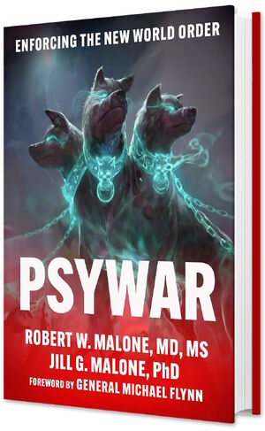 Click to enlarge book cover pyswar robert malone ai bot farms