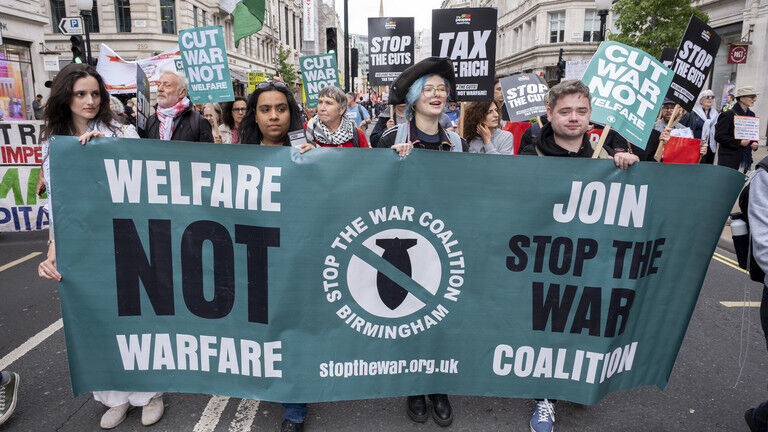 march rally protest UK war russia austerity welfare warfare
