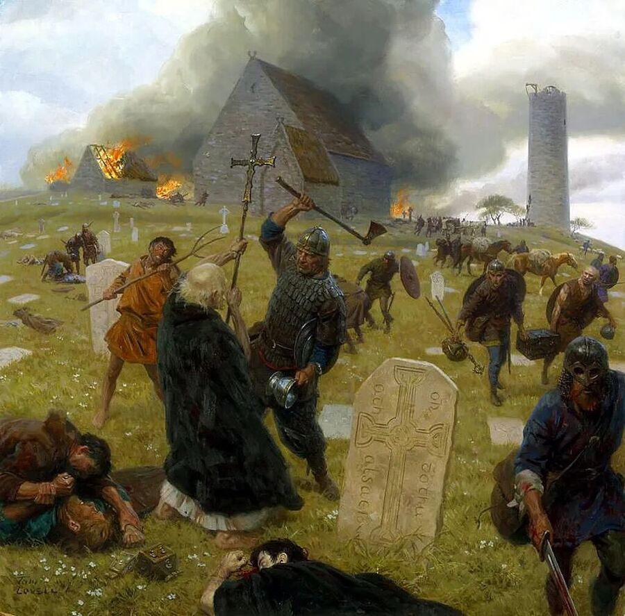 Click to enlarge viking attack monestary painting fantasy