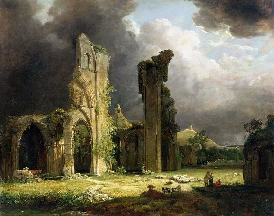 Click to enlarge George Arnald, Glastonbury Abbey with the Tor beyond painting
