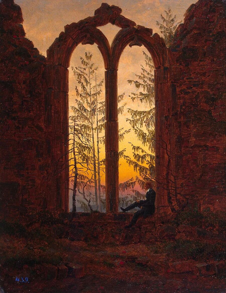 Click to enlarge Caspar David Friedrich, Dreamer at the Ruins of Oybin abby painting