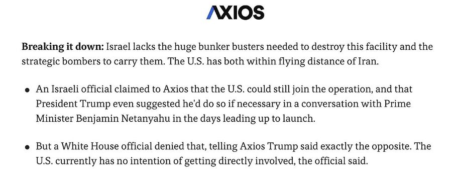 axios israel iran urge us join war