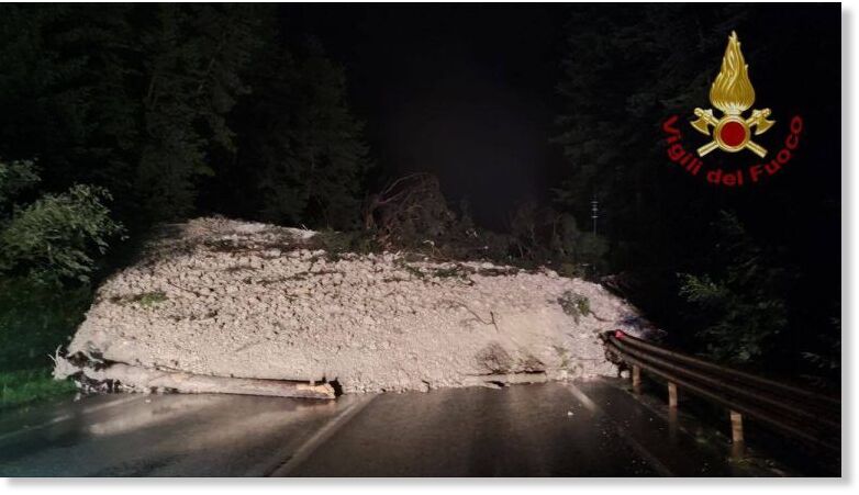 Click to enlarge The landslide swept across the Via d’Allemagne, a main access road to Cortina.