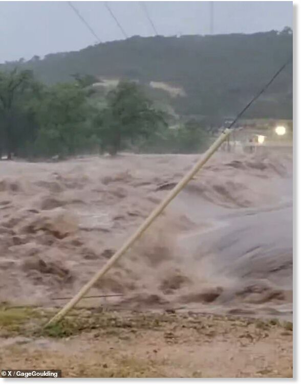 Pictured: The flooded Guadalupe River in central Texas this morning