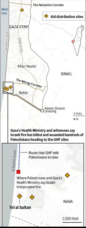 mercenaries shoot gaza aid seekers map