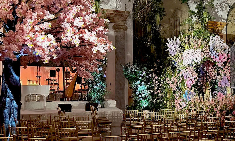 empty seats and flowers