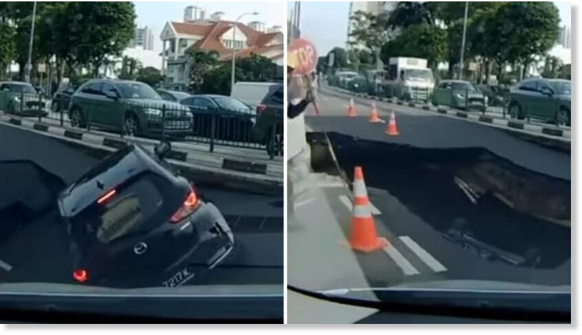 Singapore sinkhole swallows car;