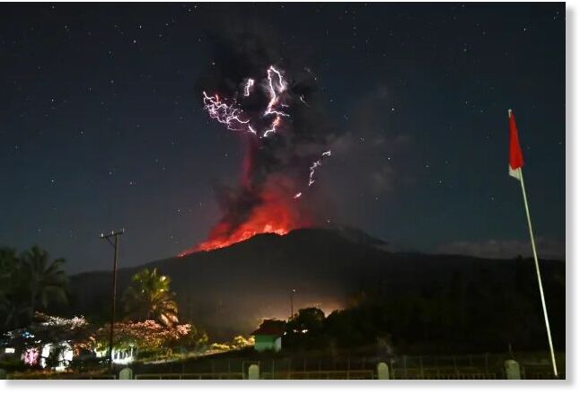 eruption in East Flores, Indonesia, Friday, August. 1, 2025