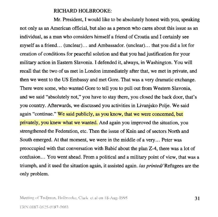 holbrooke memo croatia serbia ethnic cleansing operation storm