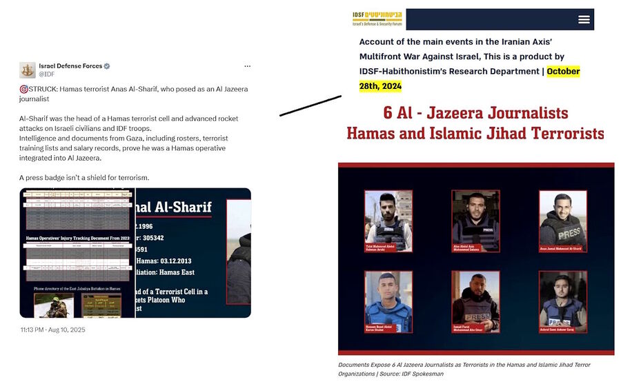 Click to enlarge lies israel murder Anas al-Sharif al jazeera journalists
