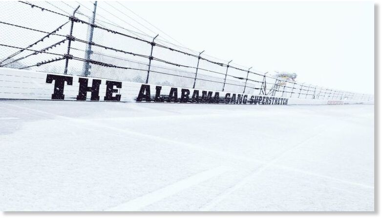 Click to enlarge Snow at Talladega Superspeedway in Alabama on January 10, 2025.
