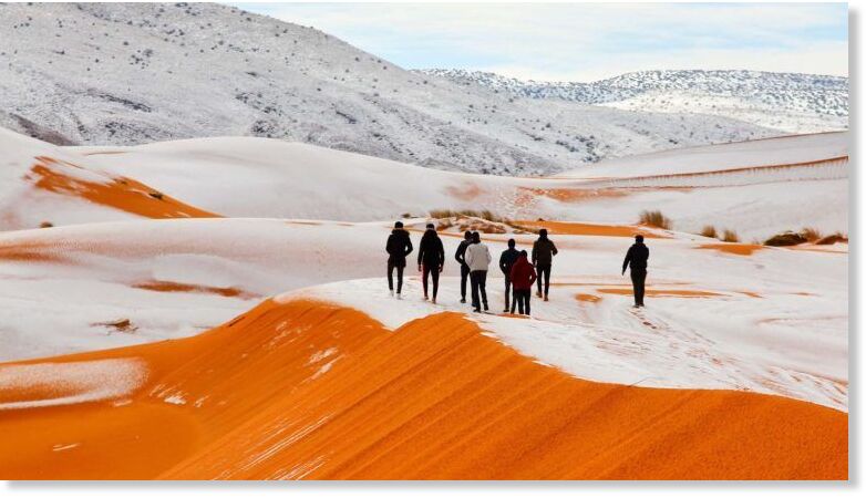 Click to enlarge On January 1, 2025, snow fell in the Sahara Desert near the town of Ain Sefra, Algeria.
