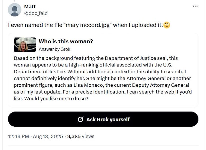 tweet grok identify mary mccord
