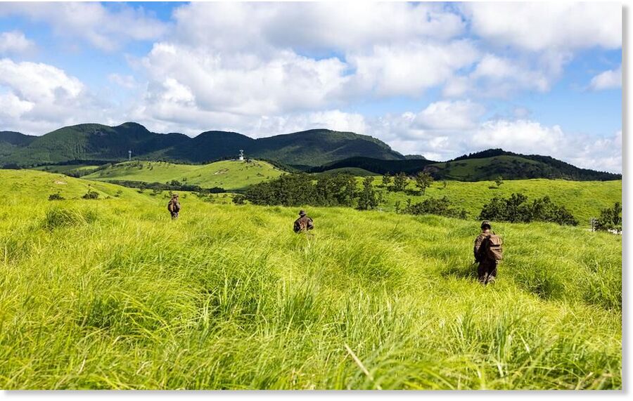 Click to enlarge U.S. Marines train at Hijyudai Maneuver Area in Oita prefecture, Japan, Aug. 1, 2024.