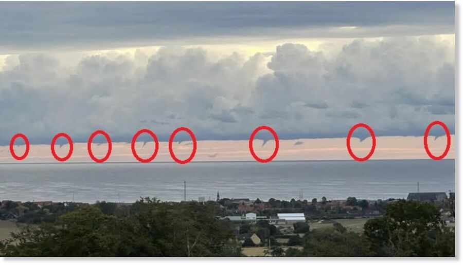 Click to enlarge Rare octuplet waterspouts spotted over the Baltic Sea on August 21, 2025. Credit: ICWR
