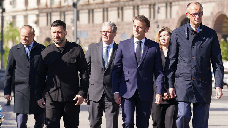 European leaders and Vladimir Zelensky in Kiev, Ukraine.