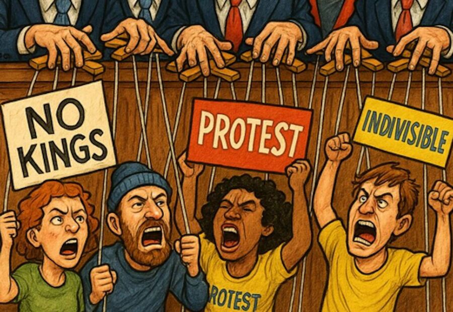 graphic protesters foot soldiers strings pulled