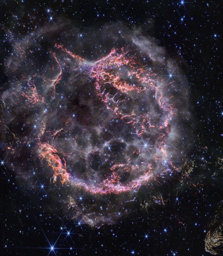 Click to enlarge JWST Cassiopeia A (Cas A) supernov