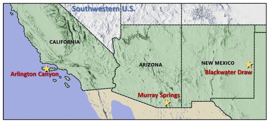 Click to enlarge Clovis sites in the USA