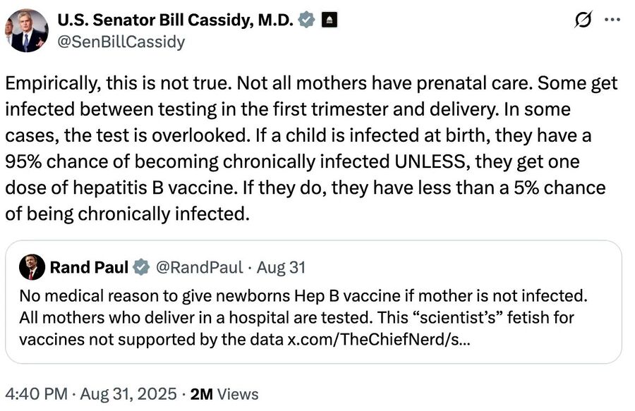 Click to enlarge tweet rand paul bill cassidy hepatitis b vaccine babies