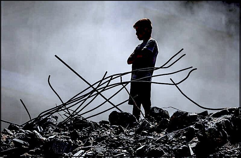 Standing in rubble