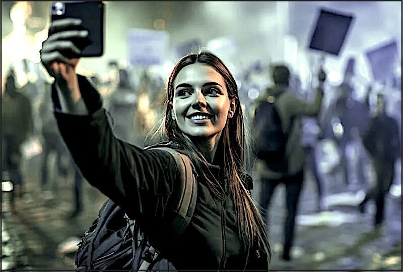 Woman recording activism