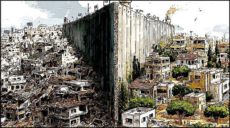 Click to enlarge Wall divides nice from ruins