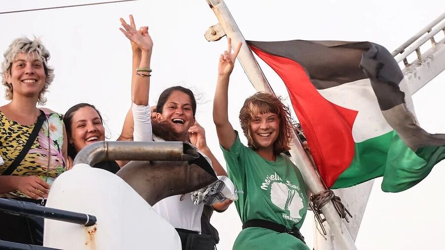 Click to enlarge gaza flotille crew thunberg sumud