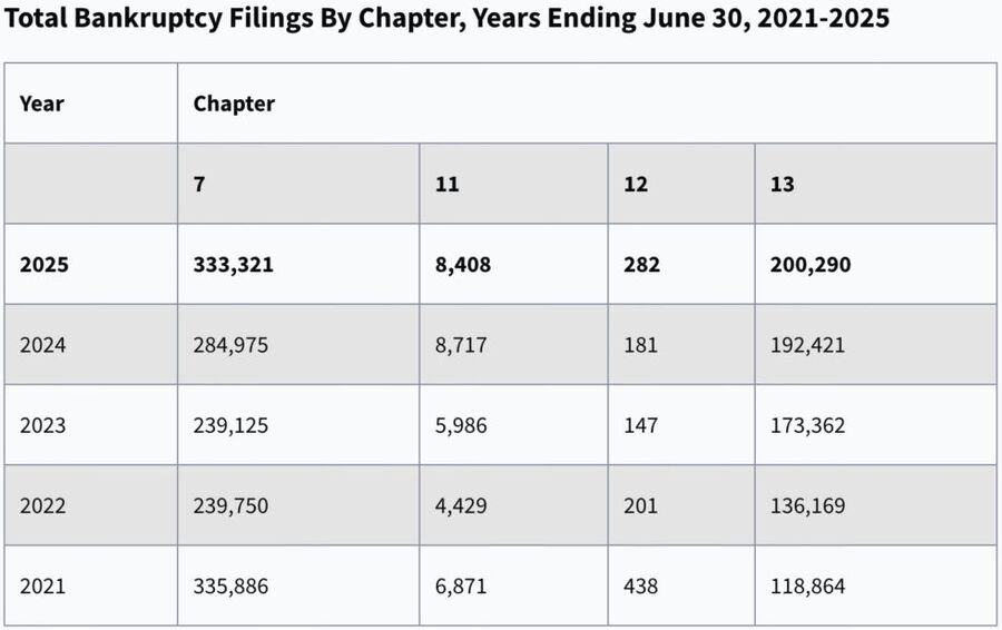 Click to enlarge Total Bankruptcy Filings By Chapter, Years Ending June 30, 2021-2025