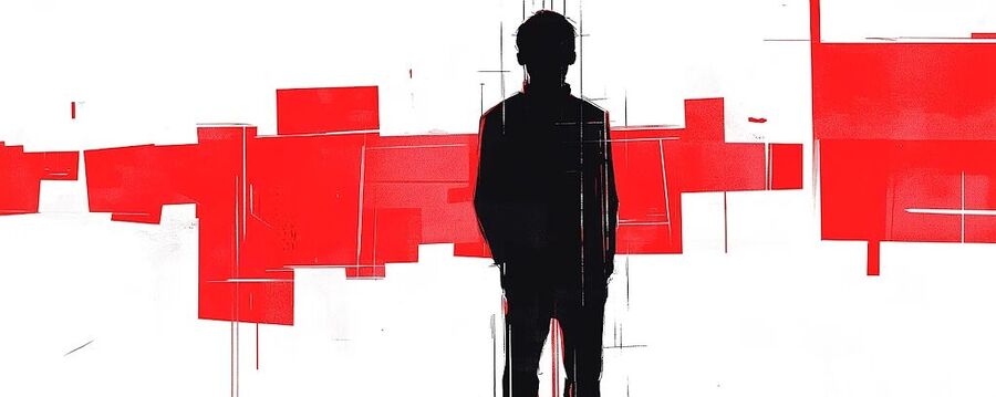 Click to enlarge graphic silhouette figure red blocks lonely