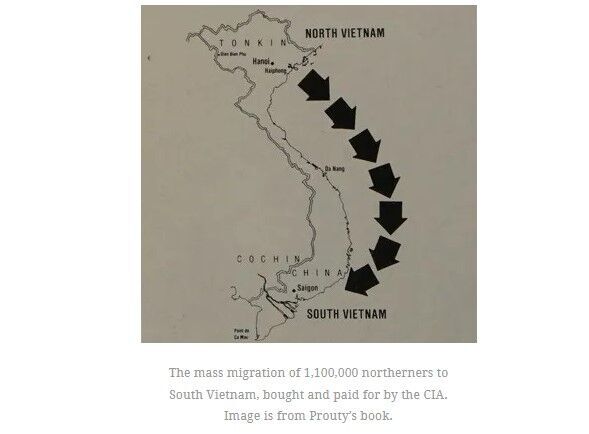 The mass migration of 1,100,000 northerners to South Vietnam, bought and paid for by the CIA. Image is from Prouty’s book.