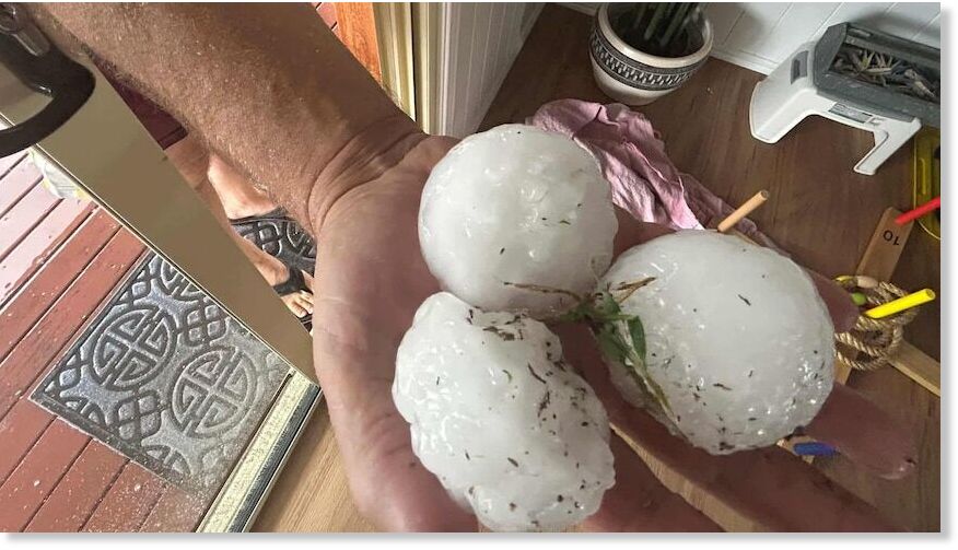 The Potter family saw giant hail at their home in Pratten, west of Warwick.