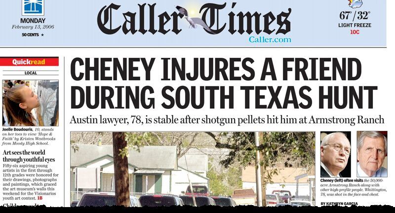Click to enlarge Cheney shooting friend headline