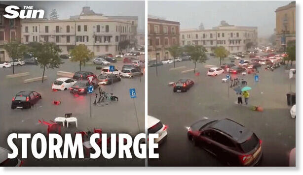 Floods turn streets into fast-flowing rivers in Sicily, Italy