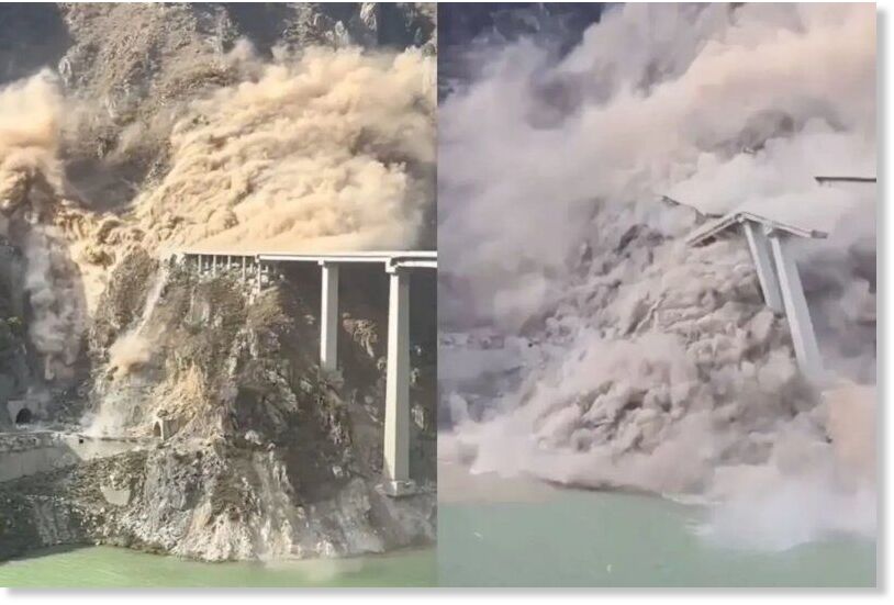 Chinese bridge collapses due to landslide