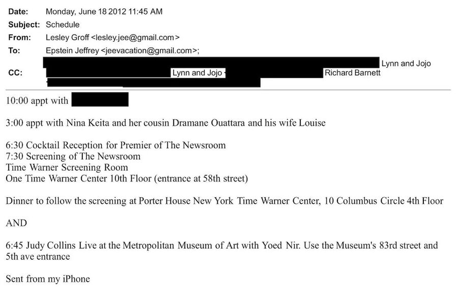 Click to enlarge Epstein’s assistant sends schedule for DC meeting with Barak. Source: House Oversight documents.