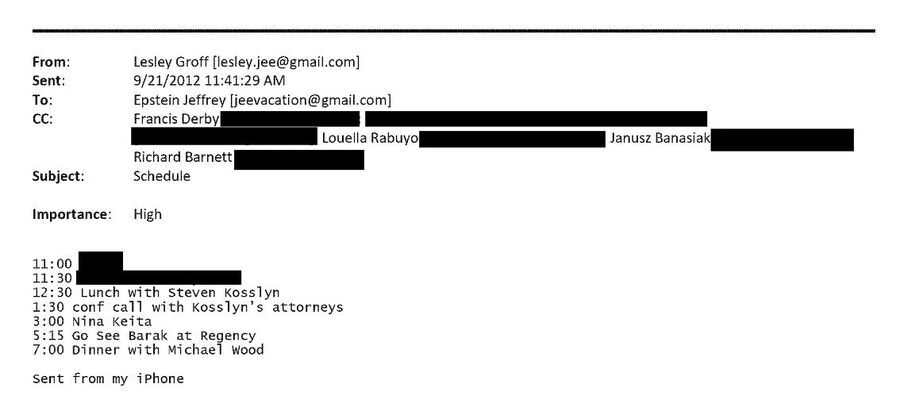 Click to enlarge Epstein’s assistant sends schedule for DC meeting with Barak. Source: House Oversight documents.