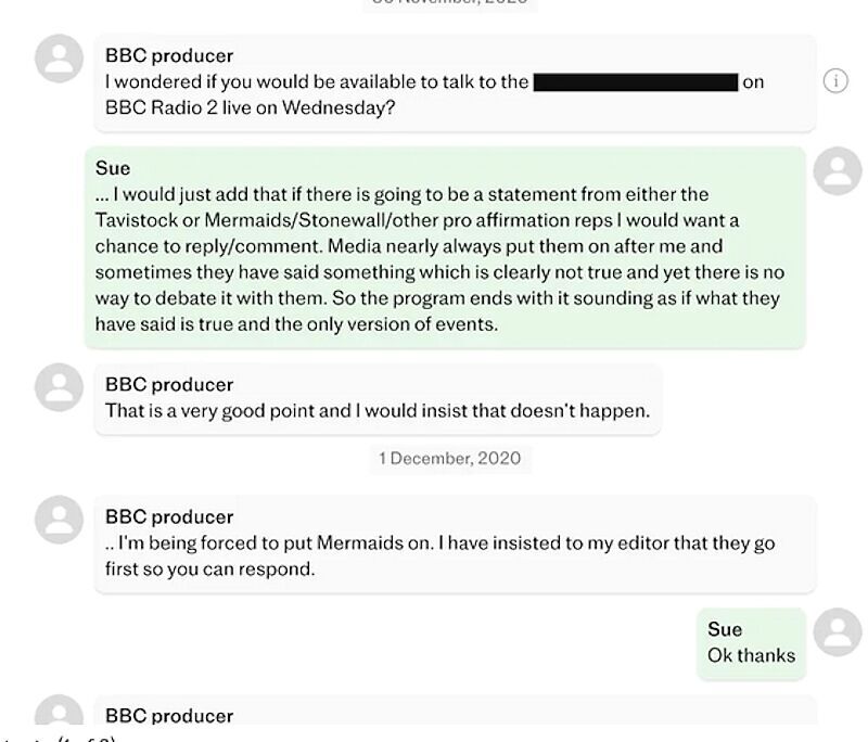 Click to enlarge bbc texts bias reporting trans tavistock