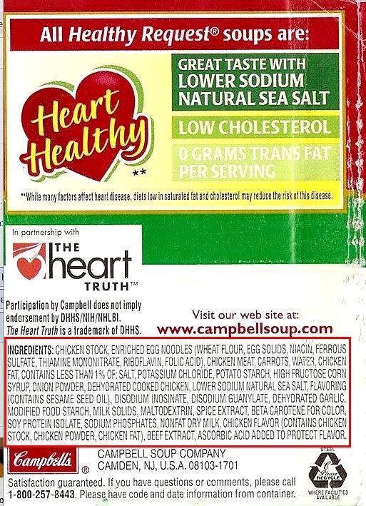 campbells food product label