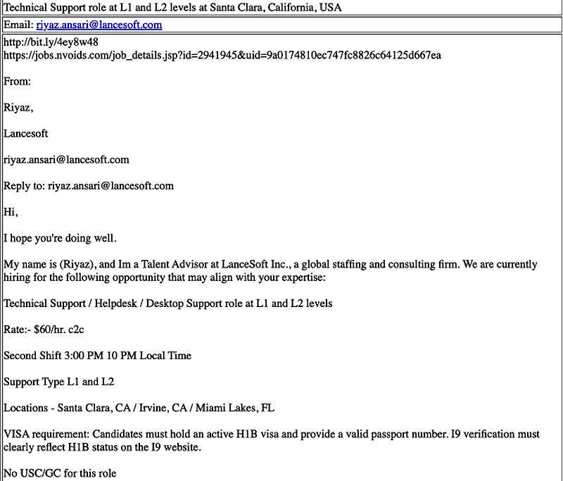 Click to enlarge lancesoft discriminate american hires