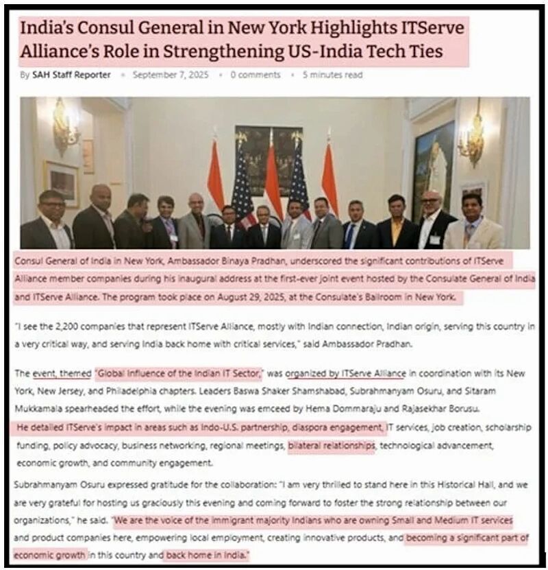 Click to enlarge ITServe India consul general lobby group foreign workers