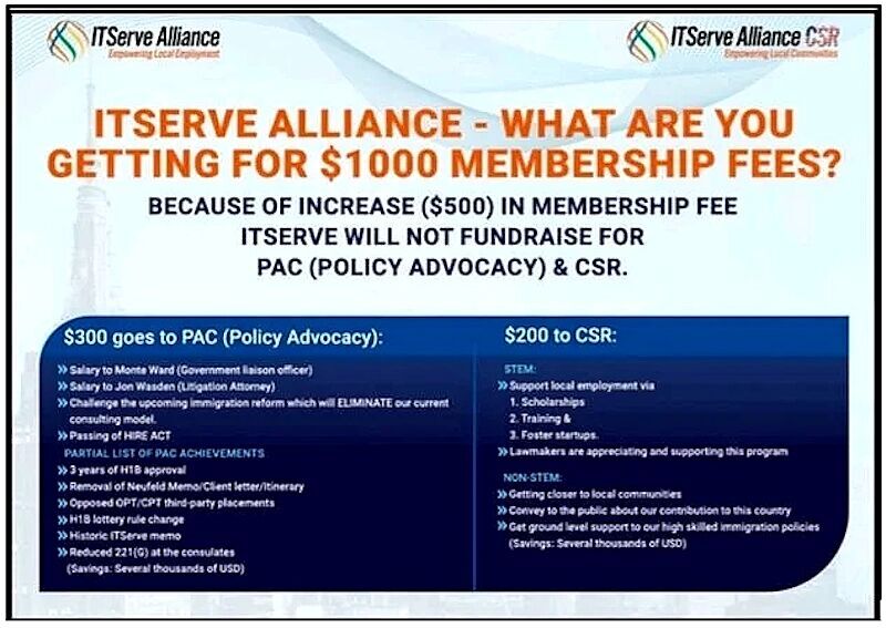 Click to enlarge ITServe membership benefits PAC lobby group foreign workers india