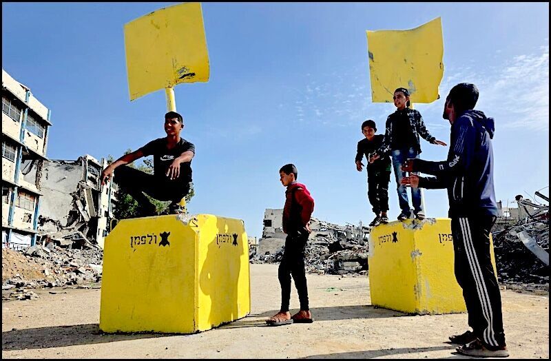 Click to enlarge Kids on yellow blocks